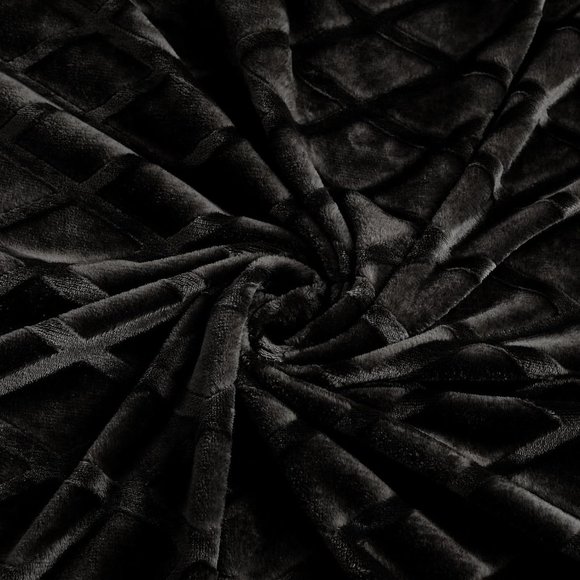 Black King Size Bed Plush Diamond Textured Soft Velvety Velour Blanket Goth New - Picture 5 of 11